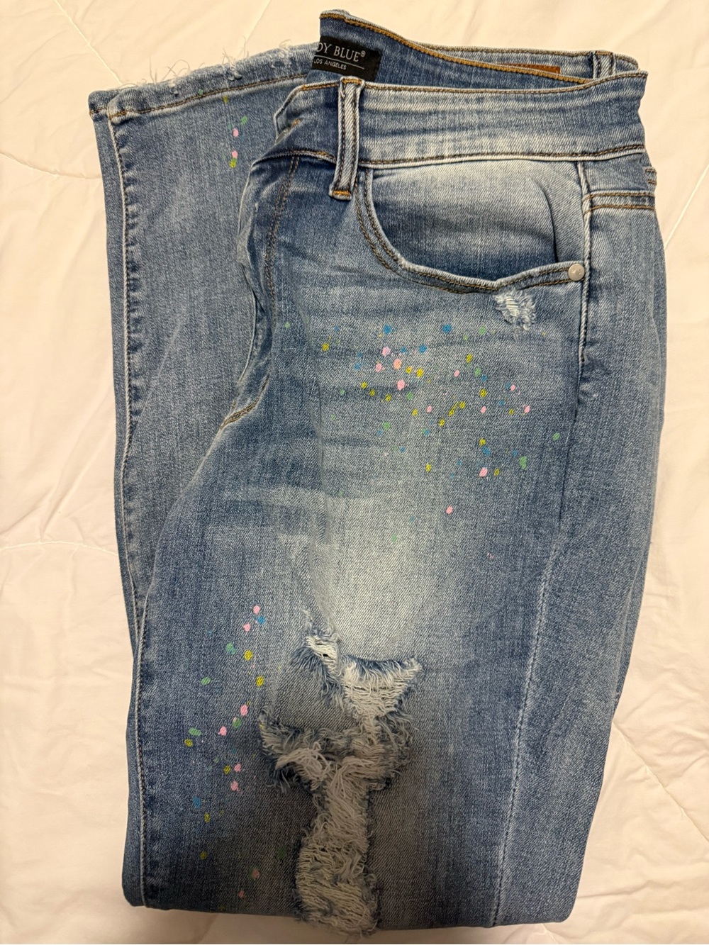 Judy Blue Light Indigo Skinny Jeans with Paint-Splatter